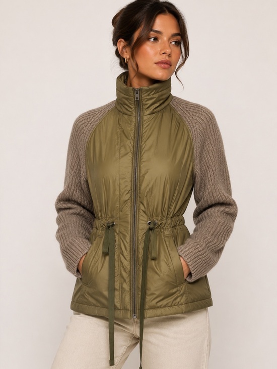 White + Warren Jackets & Blazers - White + Warren Olive Yak Wool Quilted Blend Knit Sleeve Jacket Coat Utility S